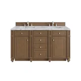 Bristol 60" Double Vanity, Saddle Brown w/ 3 CM Carrara Marble Top