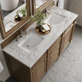 Bristol 60" Double Vanity, Saddle Brown w/ 3 CM Carrara Marble Top