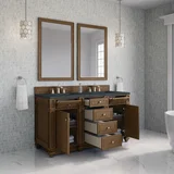 Bristol 60" Double Vanity, Saddle Brown w/ 3 CM Charcoal Soapstone Silestone Top