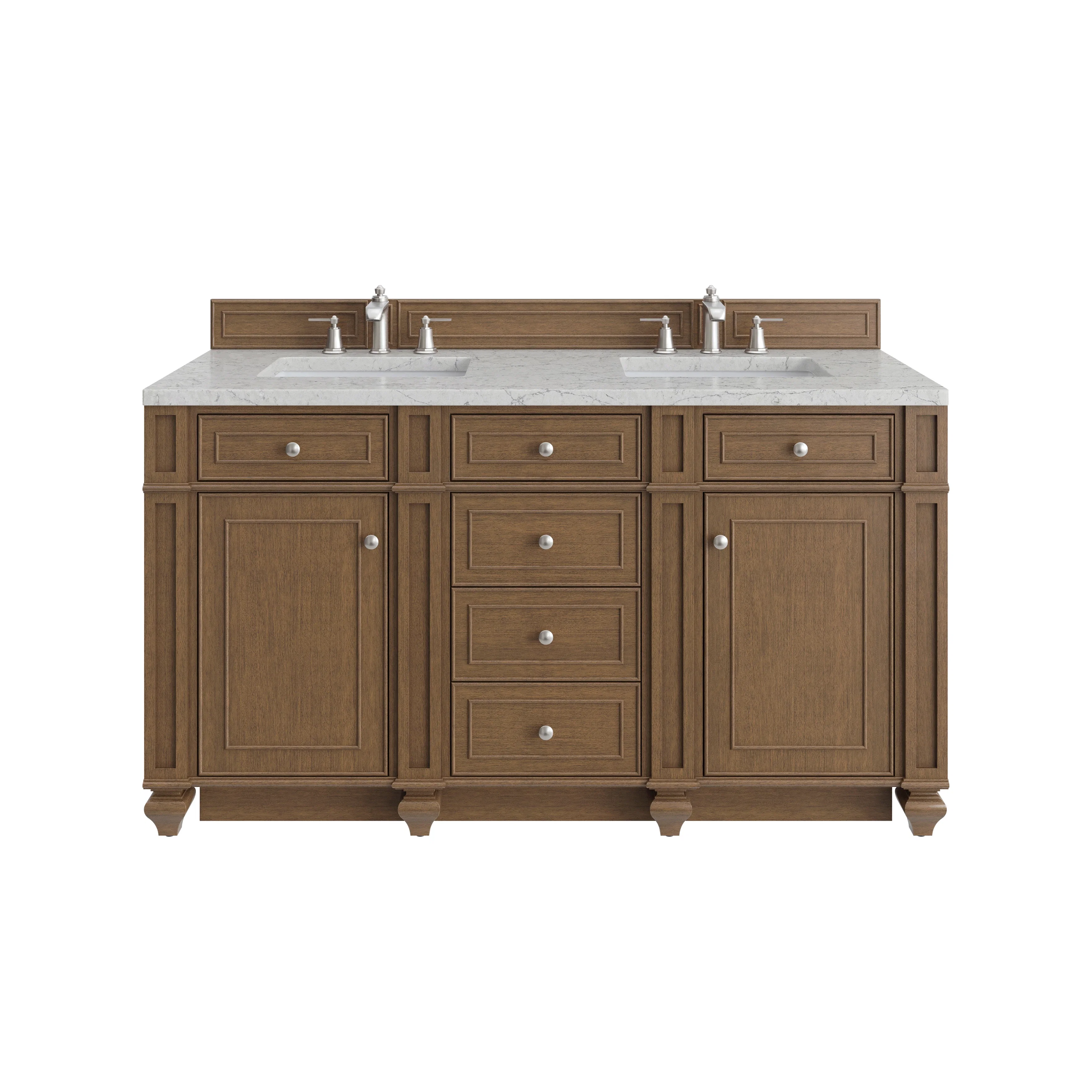 Bristol 60" Double Vanity, Saddle Brown w/ 3 CM Eternal Jasmine Pearl Silestone Top