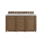Bristol 60" Double Vanity, Saddle Brown w/ 3 CM Eternal Jasmine Pearl Silestone Top