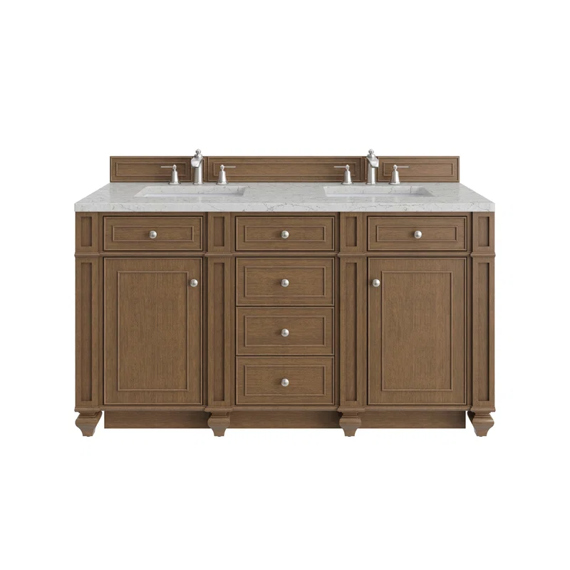 Bristol 60" Double Vanity, Saddle Brown w/ 3 CM Eternal Jasmine Pearl Silestone Top