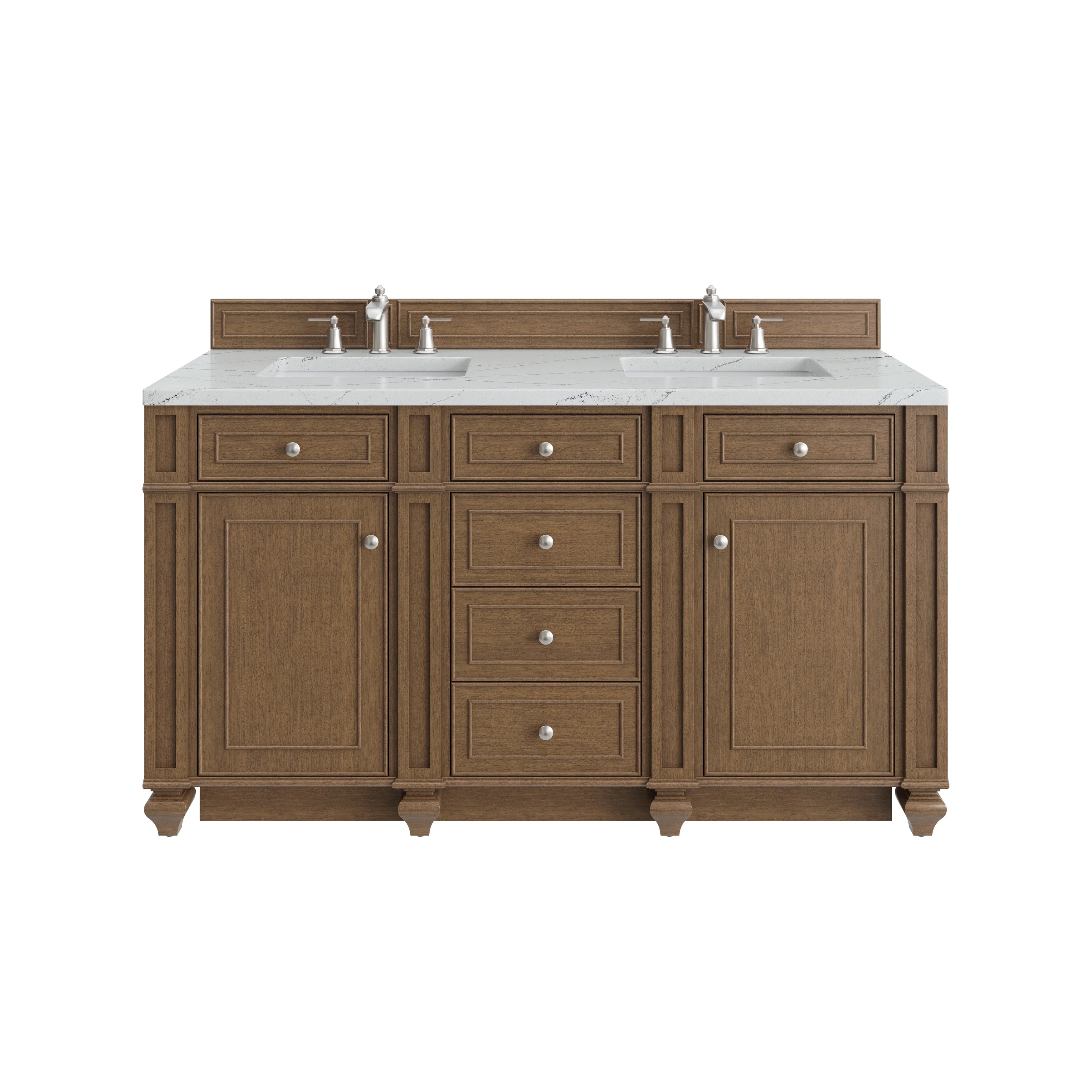 Bristol 60" Double Vanity, Saddle Brown w/ 3 CM Ethereal Noctis Silestone Top