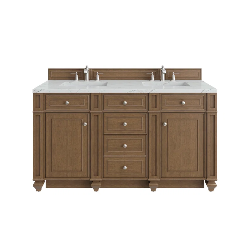 Bristol 60" Double Vanity, Saddle Brown w/ 3 CM Ethereal Noctis Silestone Top