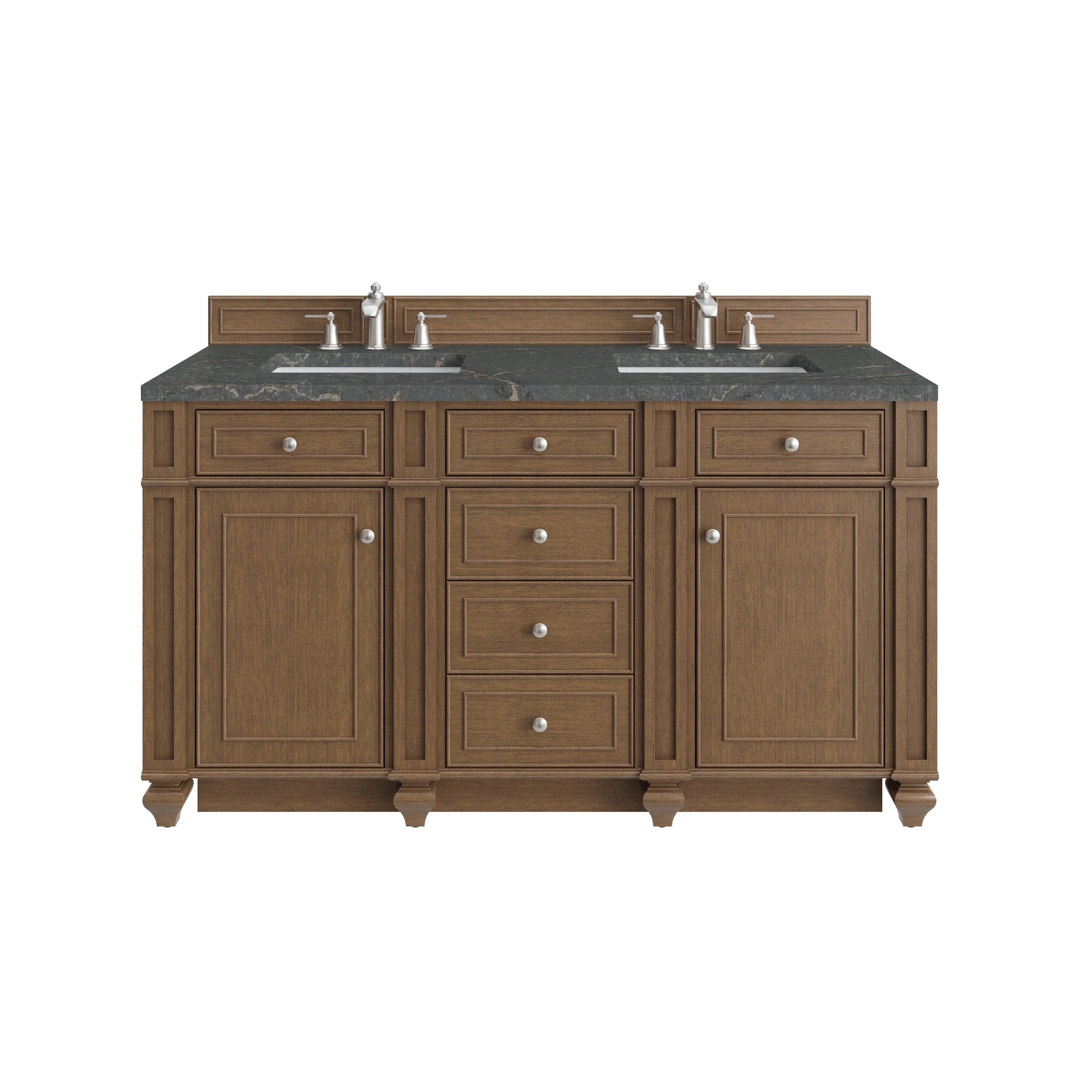 Bristol 60" Double Vanity, Saddle Brown w/ 3 CM Parisien Bleu Silestone Top