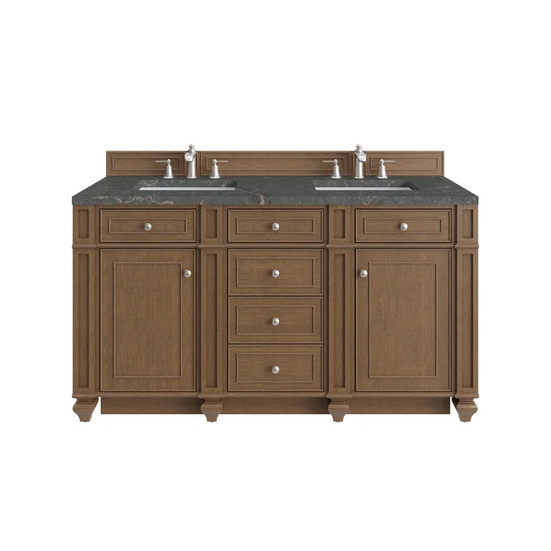 Bristol 60" Double Vanity, Saddle Brown w/ 3 CM Parisien Bleu Silestone Top