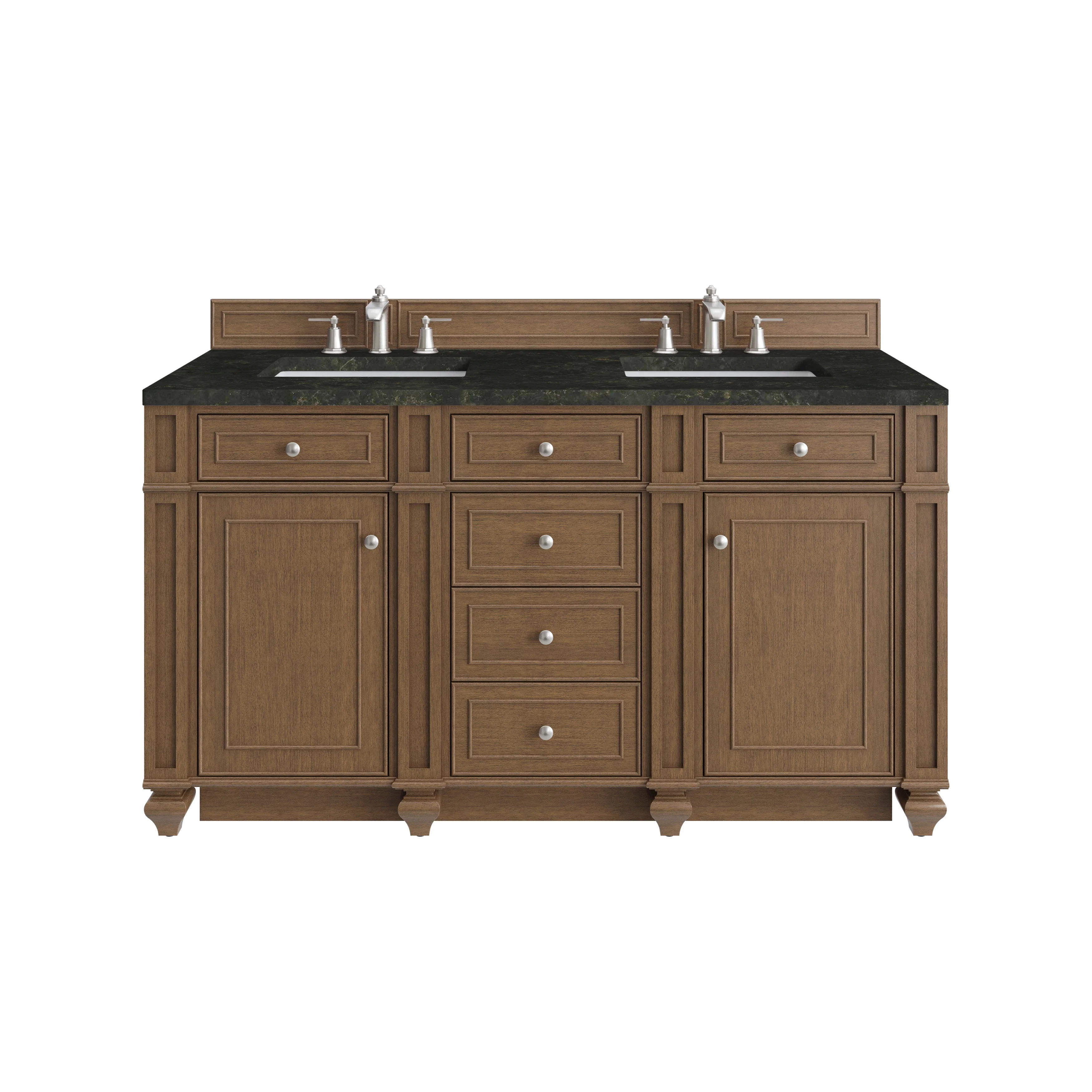 Bristol 60" Double Vanity, Saddle Brown, w/ 3 CM Phantome Eclos Top