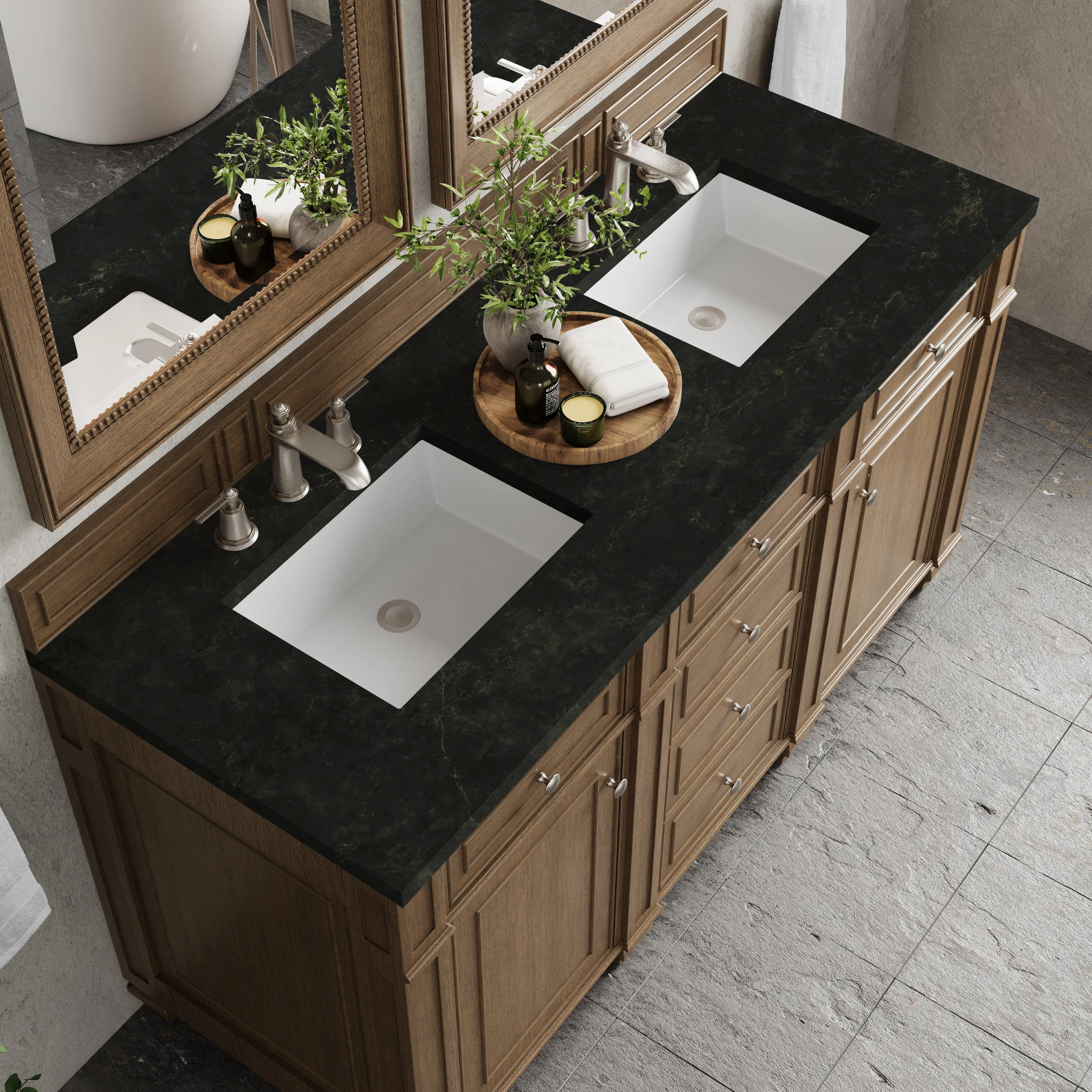 Bristol 60" Double Vanity, Saddle Brown, w/ 3 CM Phantome Eclos Top