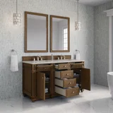 Bristol 60" Double Vanity, Saddle Brown, w/ 3 CM Siberian Silestone Top