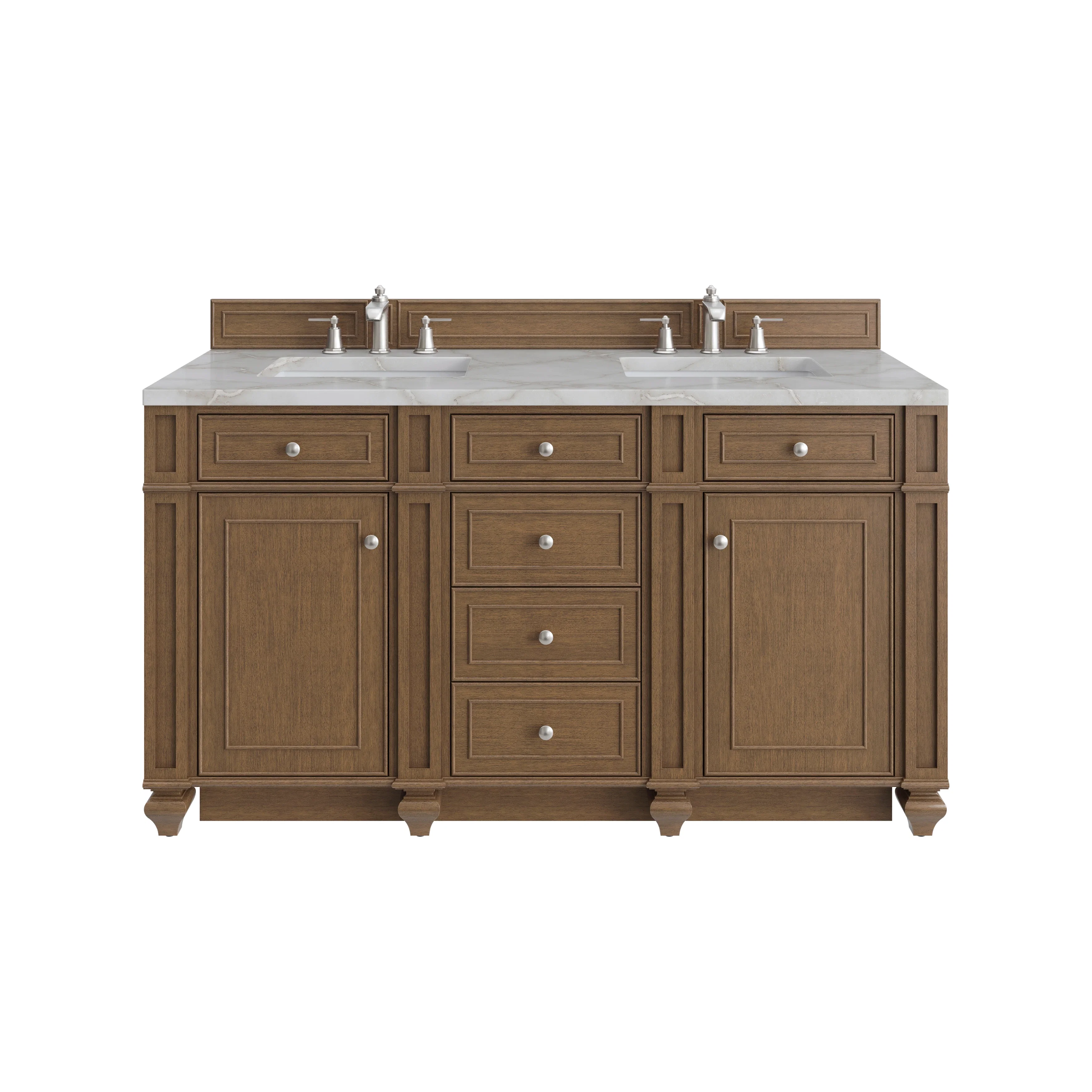 Bristol 60" Double Vanity, Saddle Brown w/ 3 CM Victorian Silver Silestone Top