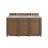 Bristol 60" Double Vanity, Saddle Brown w/ 3 CM Victorian Silver Silestone Top