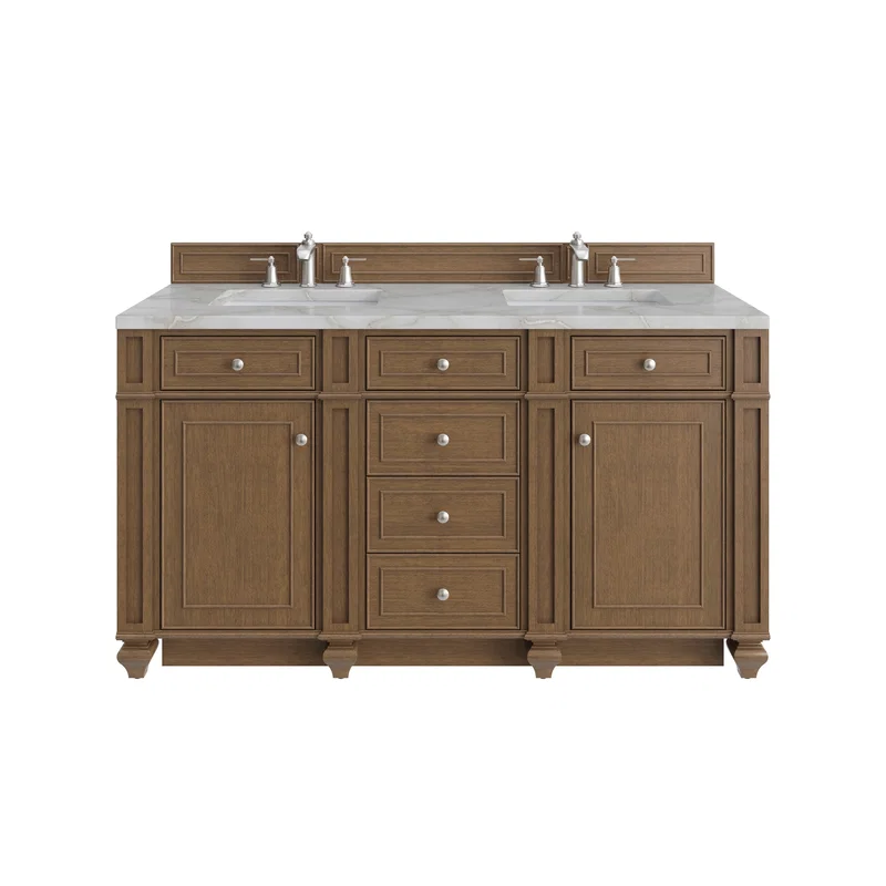 Bristol 60" Double Vanity, Saddle Brown w/ 3 CM Victorian Silver Silestone Top