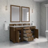 Bristol 60" Double Vanity, Saddle Brown w/ 3 CM Victorian Silver Silestone Top