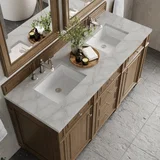 Bristol 60" Double Vanity, Saddle Brown w/ 3 CM Victorian Silver Silestone Top
