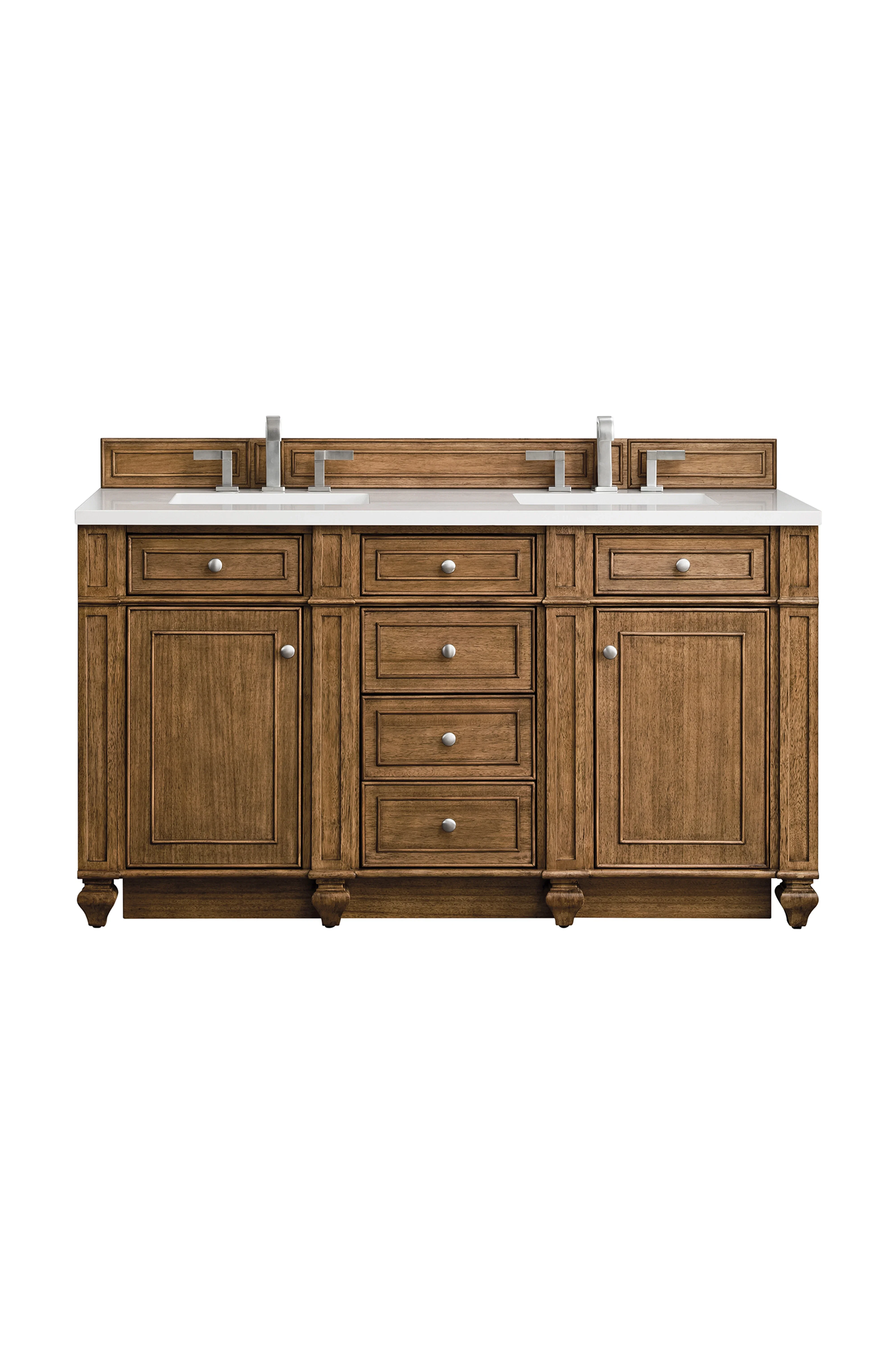 Bristol 60" Double Vanity, Saddle Brown w/ 3 CM White Zeus Silestone Top