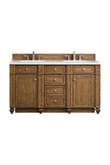 Bristol 60" Double Vanity, Saddle Brown w/ 3 CM White Zeus Silestone Top