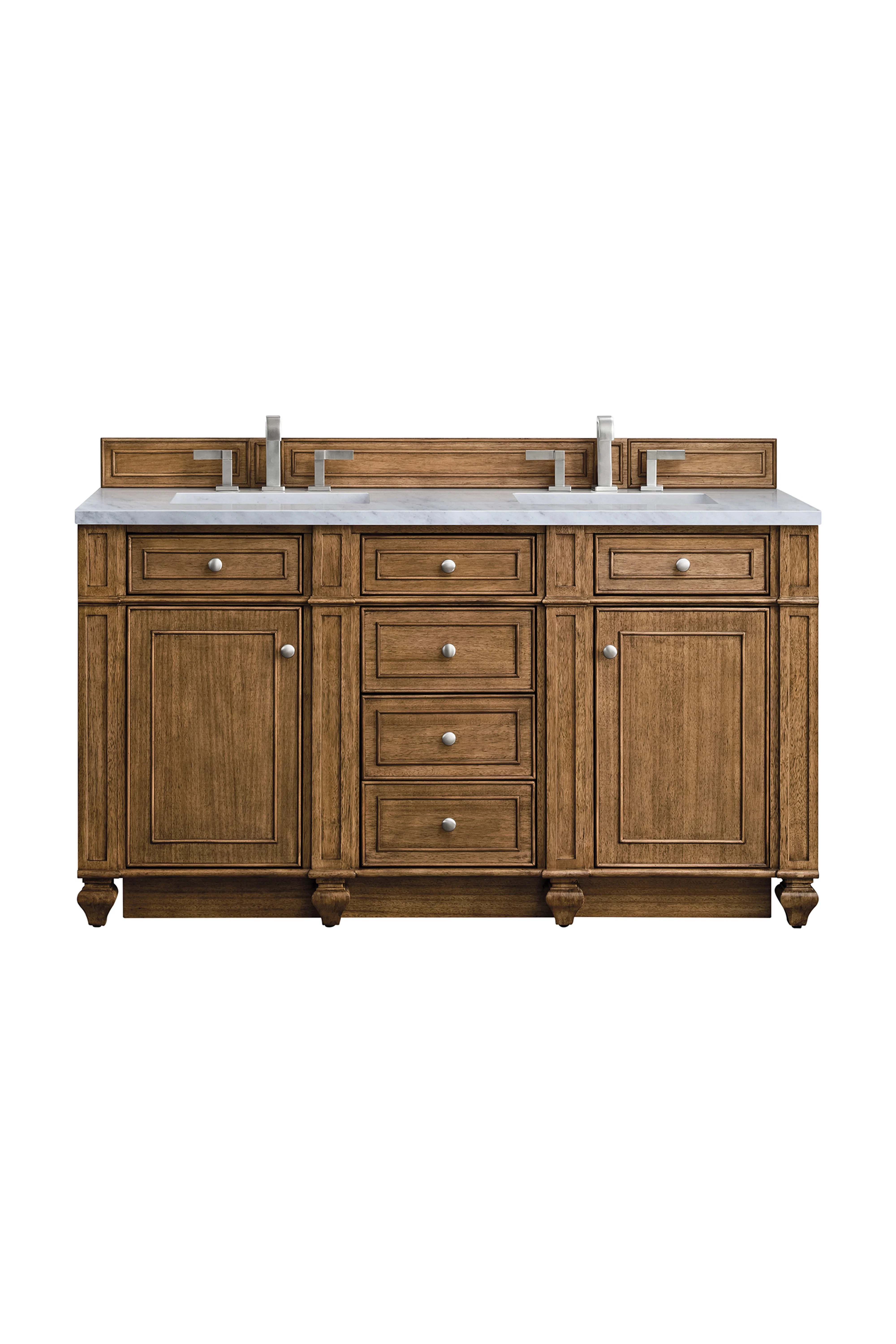Bristol 60" Double Vanity, Saddle Brown w/ 3 CM Eternal Jasmine Pearl Silestone Top w/FreePower Wireless Charger