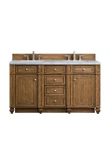Bristol 60" Double Vanity, Saddle Brown w/ 3 CM Eternal Jasmine Pearl Silestone Top w/FreePower Wireless Charger