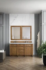 Bristol 60" Double Vanity, Saddle Brown w/ 3 CM Eternal Jasmine Pearl Silestone Top w/FreePower Wireless Charger