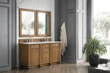 Bristol 60" Double Vanity, Saddle Brown w/ 3 CM Eternal Jasmine Pearl Silestone Top w/FreePower Wireless Charger