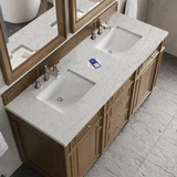 Bristol 60" Double Vanity, Saddle Brown w/ 3 CM Eternal Jasmine Pearl Silestone Top w/FreePower Wireless Charger