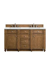 Bristol 60" Double Vanity, Saddle Brown w/ 3 CM Ethereal Noctis Silestone Top w/FreePower Wireless Charger