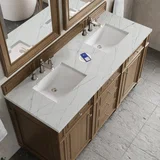 Bristol 60" Double Vanity, Saddle Brown w/ 3 CM Ethereal Noctis Silestone Top w/FreePower Wireless Charger