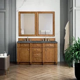 Bristol 60" Double Vanity, Saddle Brown w/ 3 CM Parisien Bleu Silestone Top w/FreePower Wireless Charger