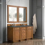 Bristol 60" Double Vanity, Saddle Brown w/ 3 CM Parisien Bleu Silestone Top w/FreePower Wireless Charger