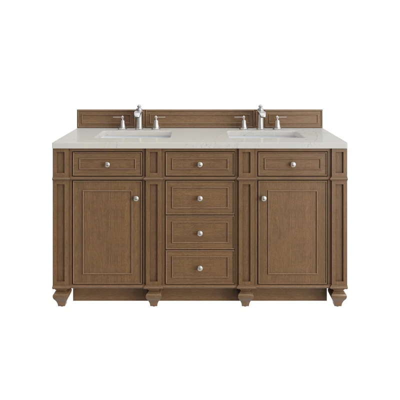 Bristol 60" Double Vanity, Saddle Brown, w/ 3 CM Siberian Silestone Top w/FreePower Wireless Charger