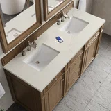 Bristol 60" Double Vanity, Saddle Brown, w/ 3 CM Siberian Silestone Top w/FreePower Wireless Charger