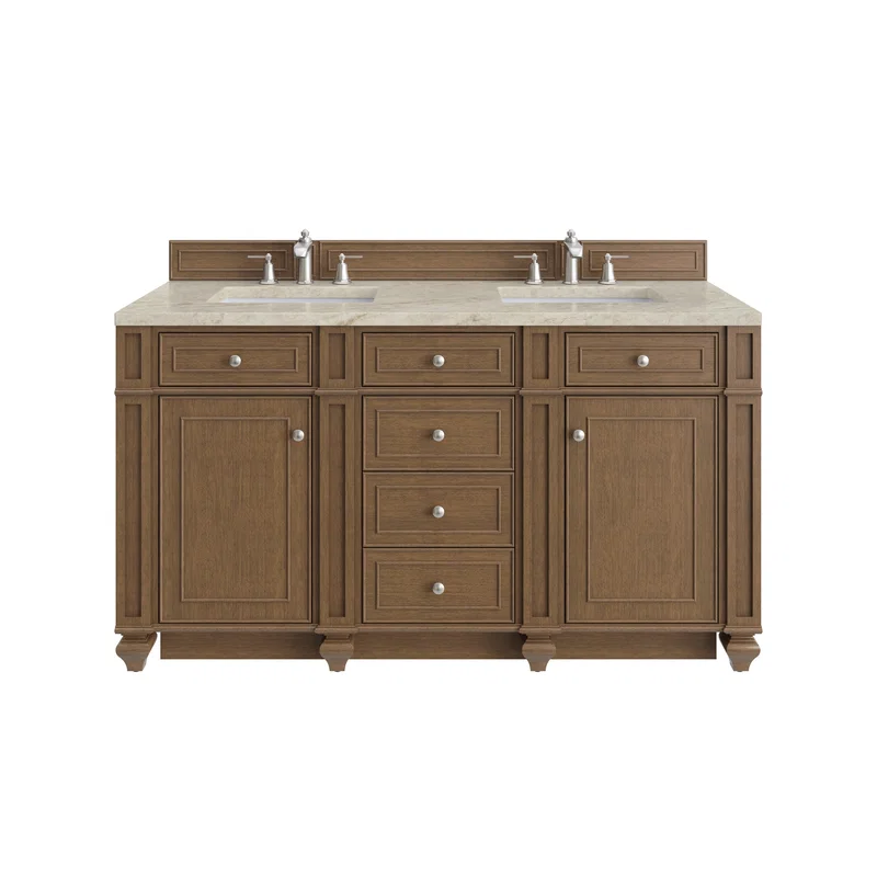 Bristol 60" Double Vanity, Saddle Brown, w/ 3 CM Tajnar Eclos Top w/FreePower Wireless Charger