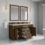 Bristol 60" Double Vanity, Saddle Brown, w/ 3 CM Tajnar Eclos Top w/FreePower Wireless Charger