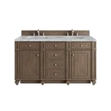 Bristol 60" Double Vanity, Whitewashed Walnut w/ 3 CM Carrara Marble Top