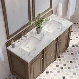 Bristol 60" Double Vanity, Whitewashed Walnut w/ 3 CM Carrara Marble Top