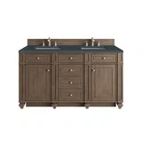 Bristol 60" Double Vanity, Whitewashed Walnut w/ 3 CM Charcoal Soapstone Silestone Top