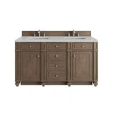 Bristol 60" Double Vanity, Whitewashed Walnut w/ 3 CM Eternal Jasmine Pearl Silestone Top