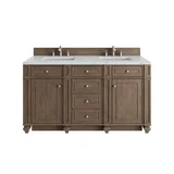 Bristol 60" Double Vanity, Whitewashed Walnut w/ 3 CM Ethereal Noctis Silestone Top