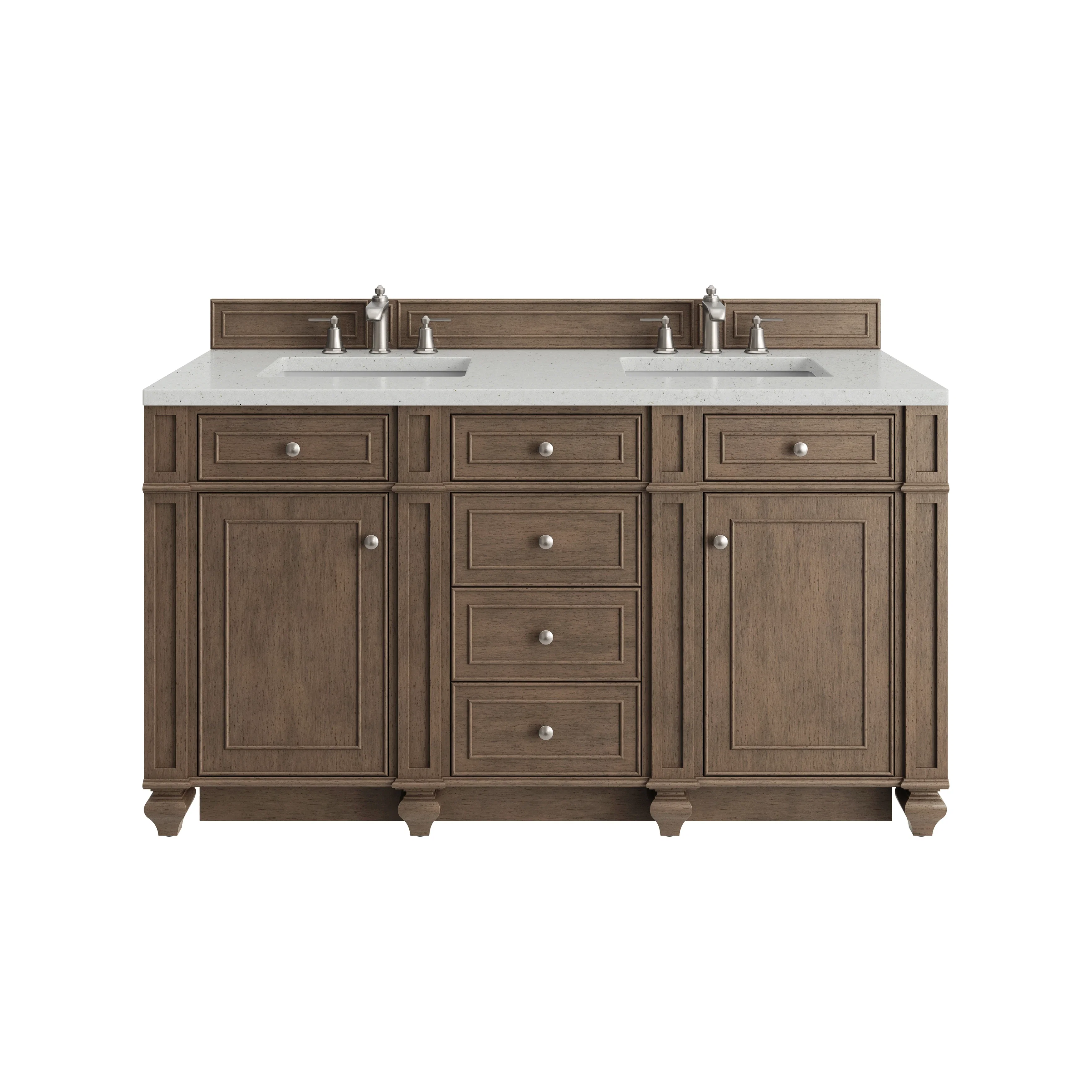 Bristol 60" Double Vanity, Whitewashed Walnut w/ 3 CM Lime Delight Silestone Top