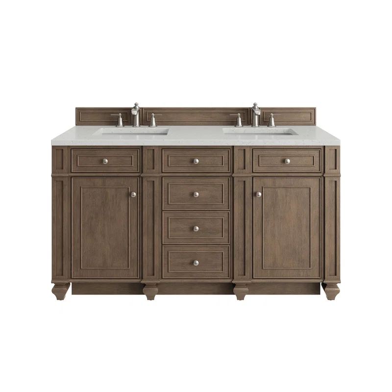 Bristol 60" Double Vanity, Whitewashed Walnut w/ 3 CM Lime Delight Silestone Top