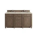 Bristol 60" Double Vanity, Whitewashed Walnut, w/ 3 CM Tajnar Eclos Top