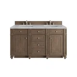 Bristol 60" Double Vanity, Whitewashed Walnut w/ 3 CM Victorian Silver Silestone Top