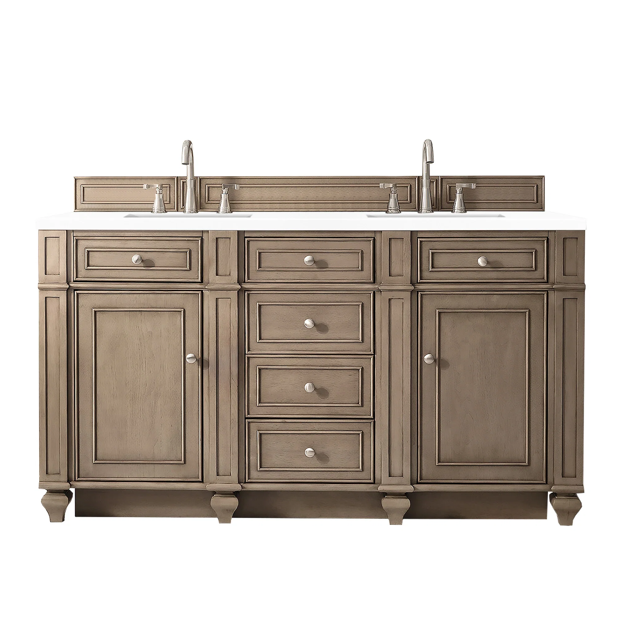 Bristol 60" Double Vanity, Whitewashed Walnut w/ 3 CM White Zeus Silestone Top