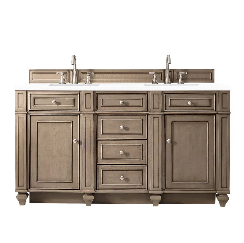 Bristol 60" Double Vanity, Whitewashed Walnut w/ 3 CM White Zeus Silestone Top