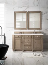 Bristol 60" Double Vanity, Whitewashed Walnut w/ 3 CM White Zeus Silestone Top