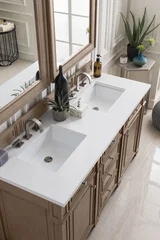 Bristol 60" Double Vanity, Whitewashed Walnut w/ 3 CM White Zeus Silestone Top
