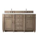 Bristol 60" Double Vanity, Whitewashed Walnut w/ 3 CM Eternal Jasmine Pearl Silestone Top w/FreePower Wireless Charger