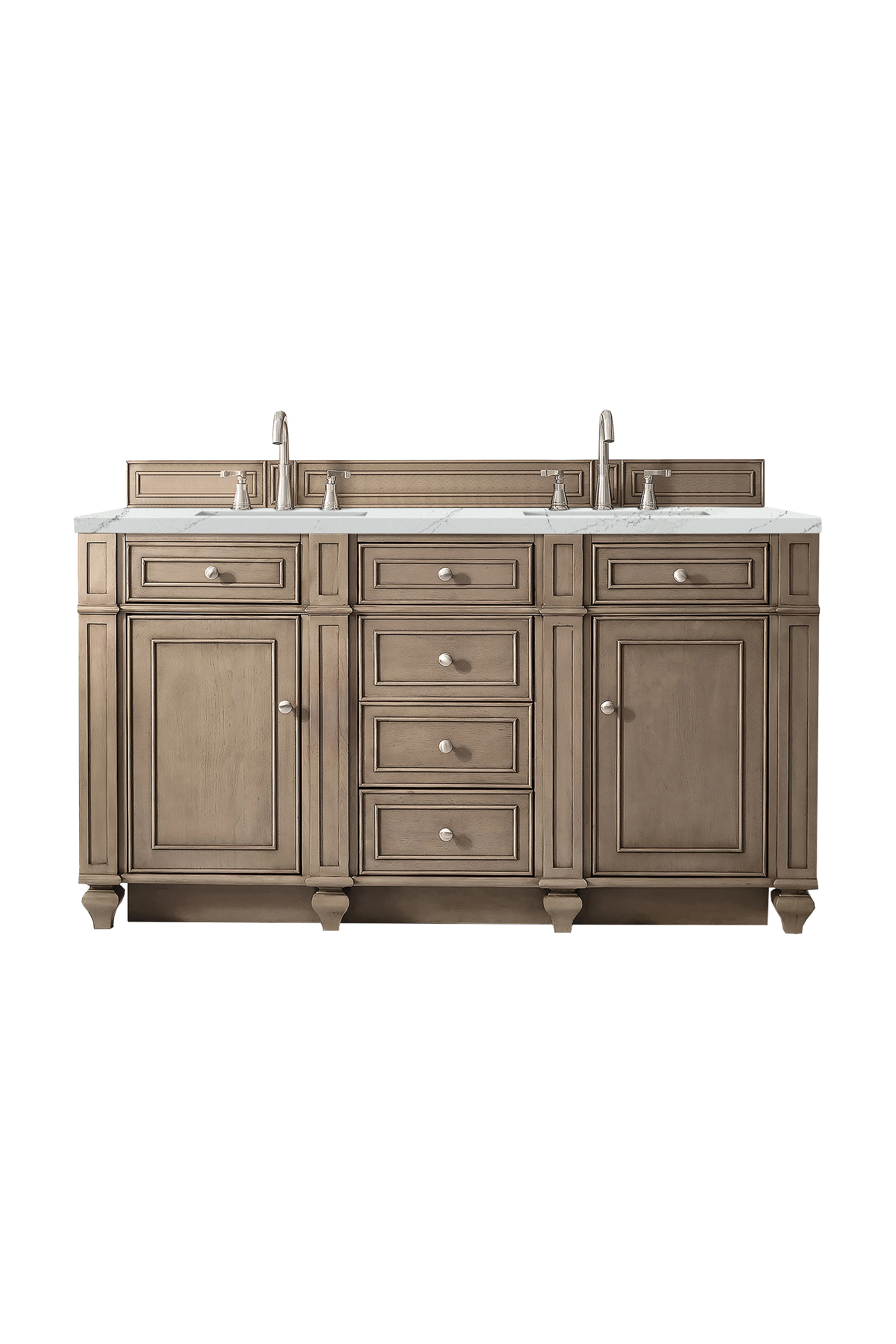 Bristol 60" Double Vanity, Whitewashed Walnut w/ 3 CM Ethereal Noctis Silestone Top w/FreePower Wireless Charger