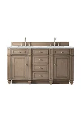 Bristol 60" Double Vanity, Whitewashed Walnut w/ 3 CM Ethereal Noctis Silestone Top w/FreePower Wireless Charger