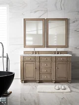 Bristol 60" Double Vanity, Whitewashed Walnut w/ 3 CM Ethereal Noctis Silestone Top w/FreePower Wireless Charger